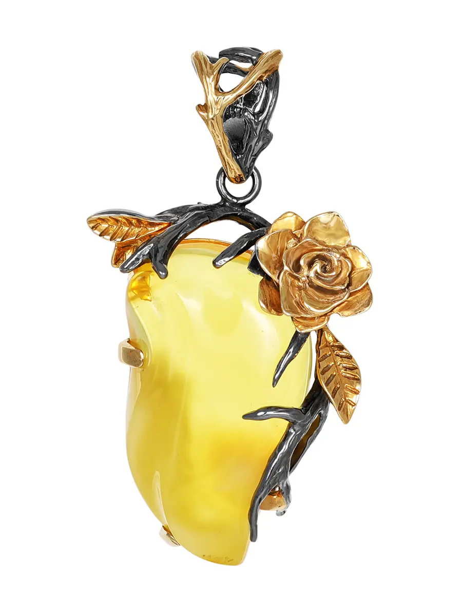 картинка Изысканный кулон «Версаль» из натурального янтаря и серебра с позолотой в онлайн магазине