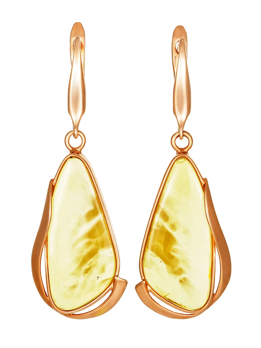 картинка Красивые серьги из лимонного янтаря в позолоченной серебряной оправе «Лагуна» в онлайн магазине