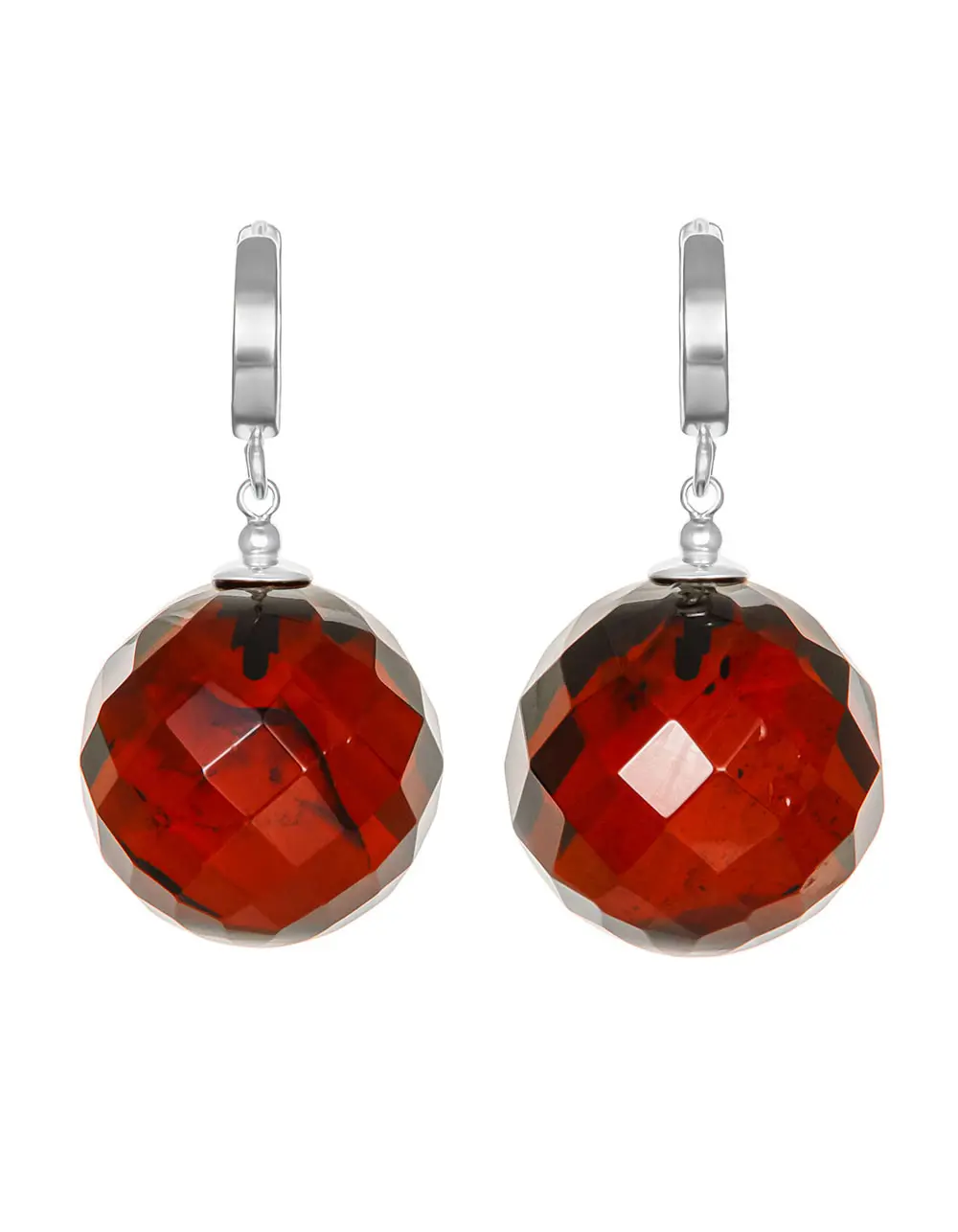 картинка Роскошные серьги с гранёными янтарными подвесками «Шар крупный» в онлайн магазине
