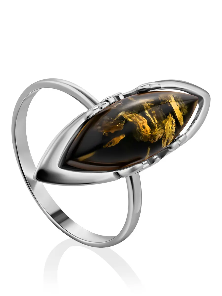 картинка Великолепное кольцо с натуральным янтарём зелёного цвета «Годива» в онлайн магазине