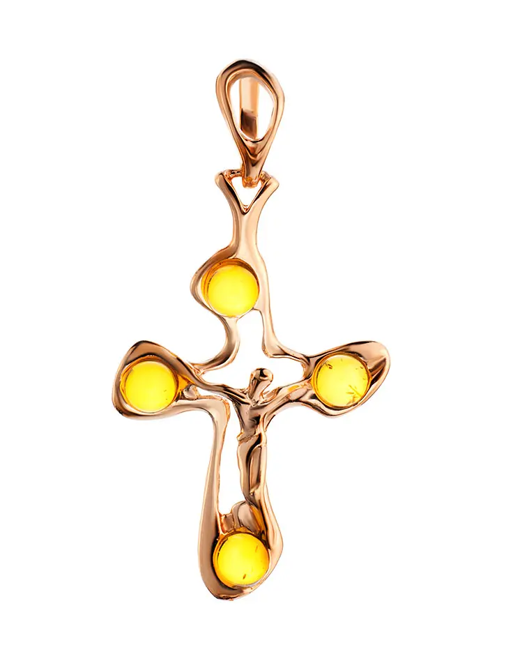 картинка Золочённый крестик, украшенный коньячным янтарём в онлайн магазине