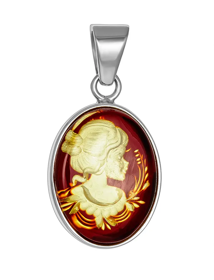 картинка Кулон из натурального янтаря с резьбой в серебре «Элинор» в онлайн магазине