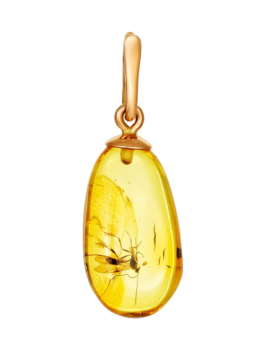 картинка Миниатюрный кулон из натурального янтаря с инклюзом «Клио» в онлайн магазине