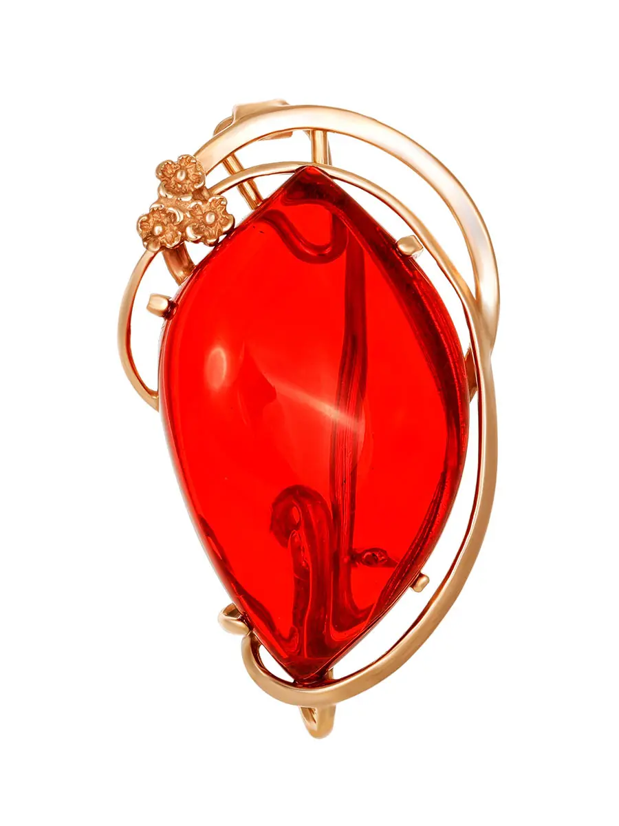 картинка Нарядная брошь «Венето» из янтаря ярко-красного цвета в онлайн магазине