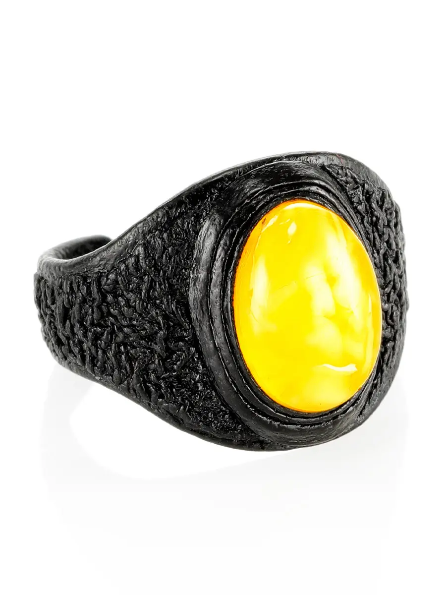картинка Стильное кольцо из натуральной кожи с натуральным медовым янтарём «Нефертити» в онлайн магазине