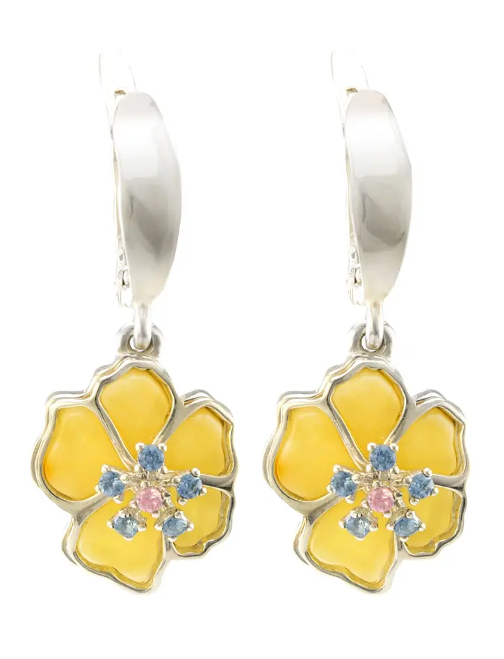 картинка Женственные серьги «Апрель» из натурального медового янтаря и серебра в онлайн магазине
