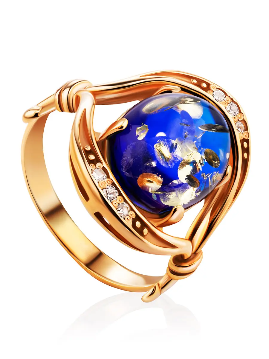 картинка Роскошное кольцо из синего янтаря в позолоченном серебре «Анбарин» в онлайн магазине