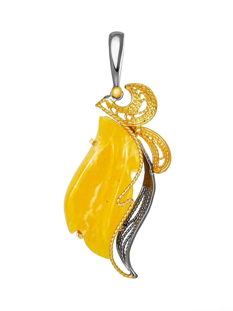 картинка Уникальная подвеска с натуральным янтарём медового цвета «Филигрань» в онлайн магазине