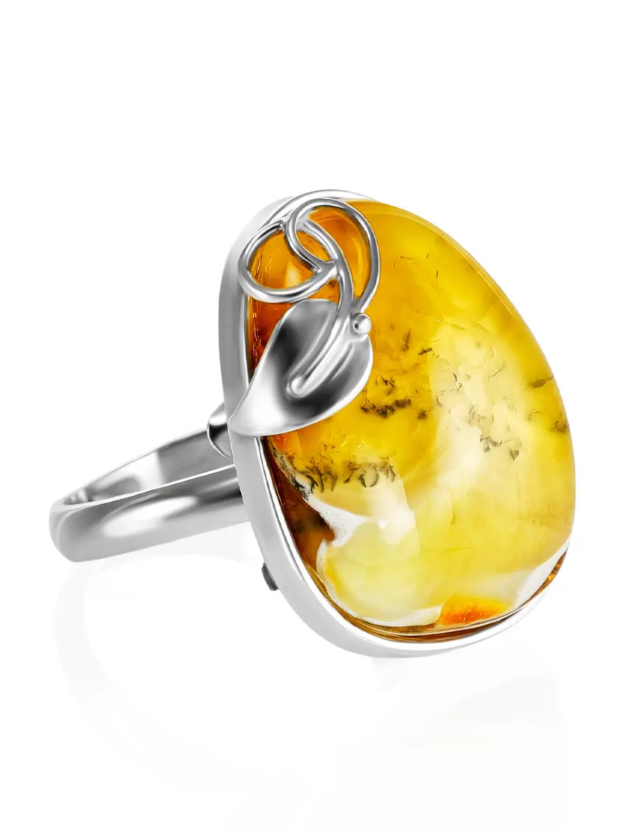 картинка Изысканное кольцо ручной работы из серебра и пейзажного янтаря «Риальто» в онлайн магазине