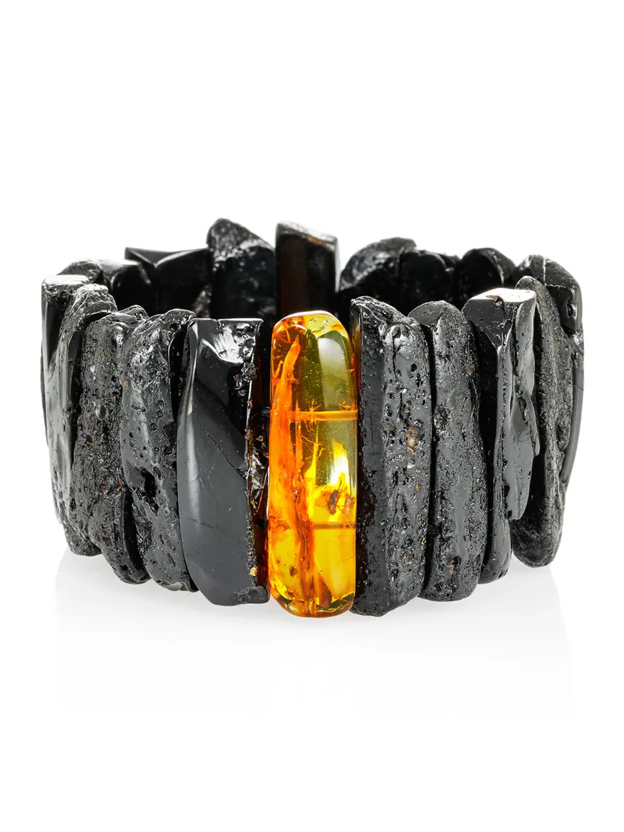 картинка Браслет «Помпеи» из чёрного янтаря с инклюзом в онлайн магазине