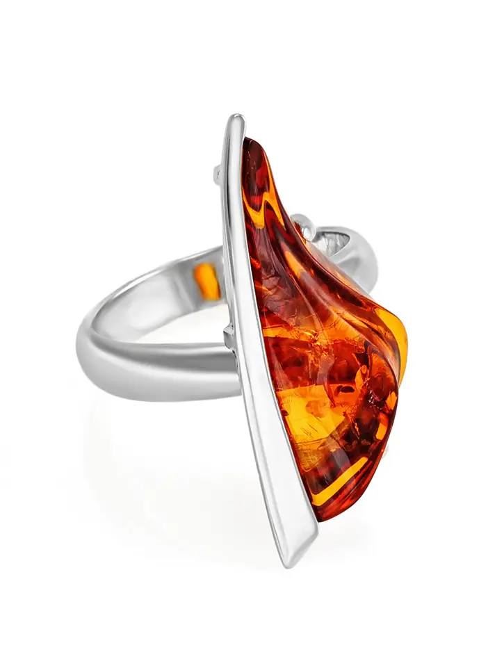 картинка Изысканное кольцо с натуральным коньячным янтарём «Палладио» в онлайн магазине