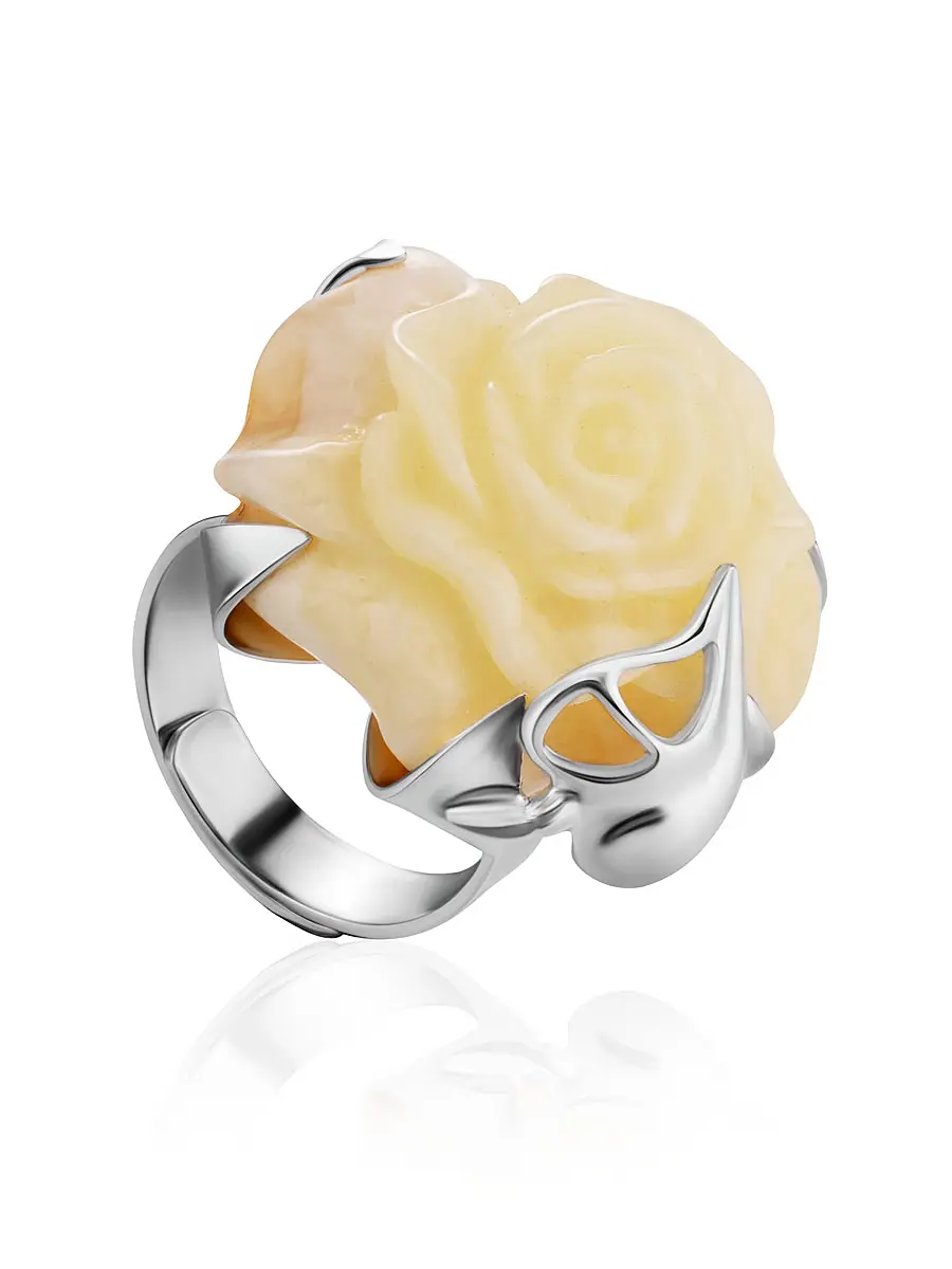 картинка Кольцо из натурального белого янтаря «Роза» в онлайн магазине