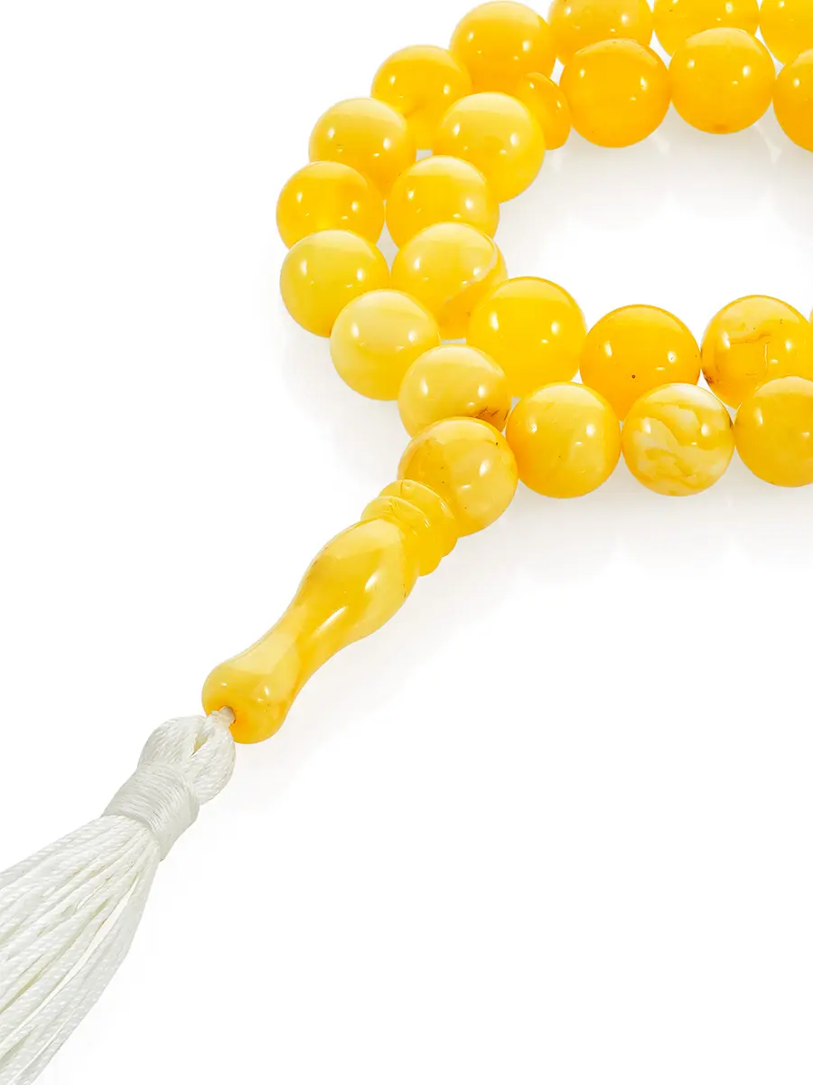 картинка Чётки из цельного янтаря на 33 бусины-шара медового цвета в онлайн магазине