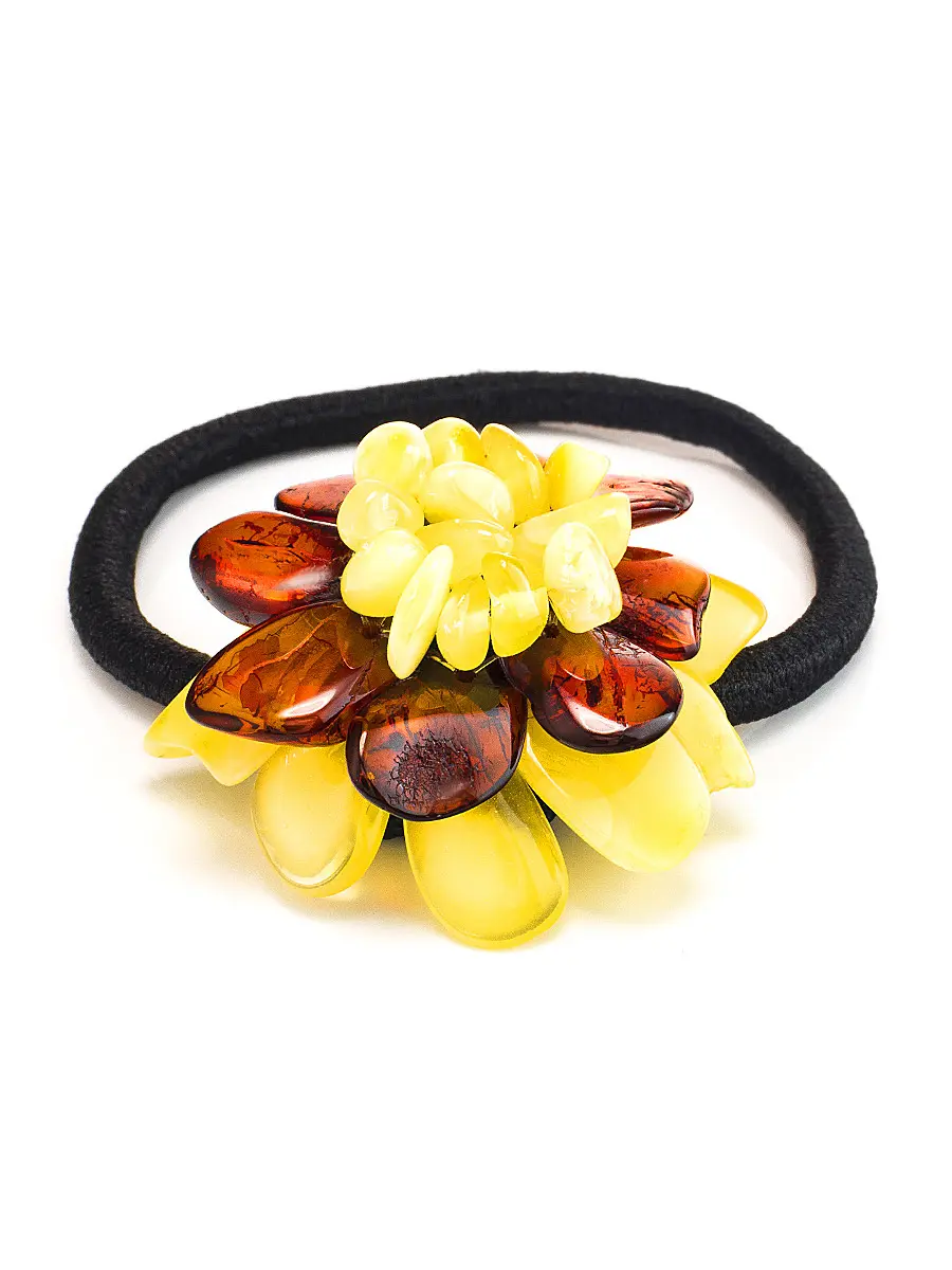 картинка Резинка для волос, украшенная ярким янтарным цветком в онлайн магазине