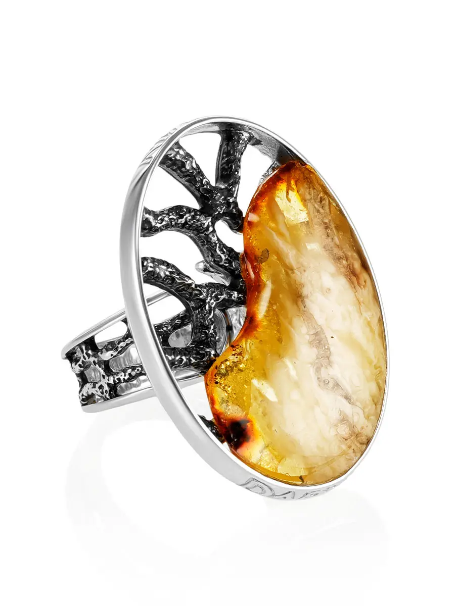 картинка Изысканное овальное кольцо со вставкой из цельного янтаря «Модерн» в онлайн магазине