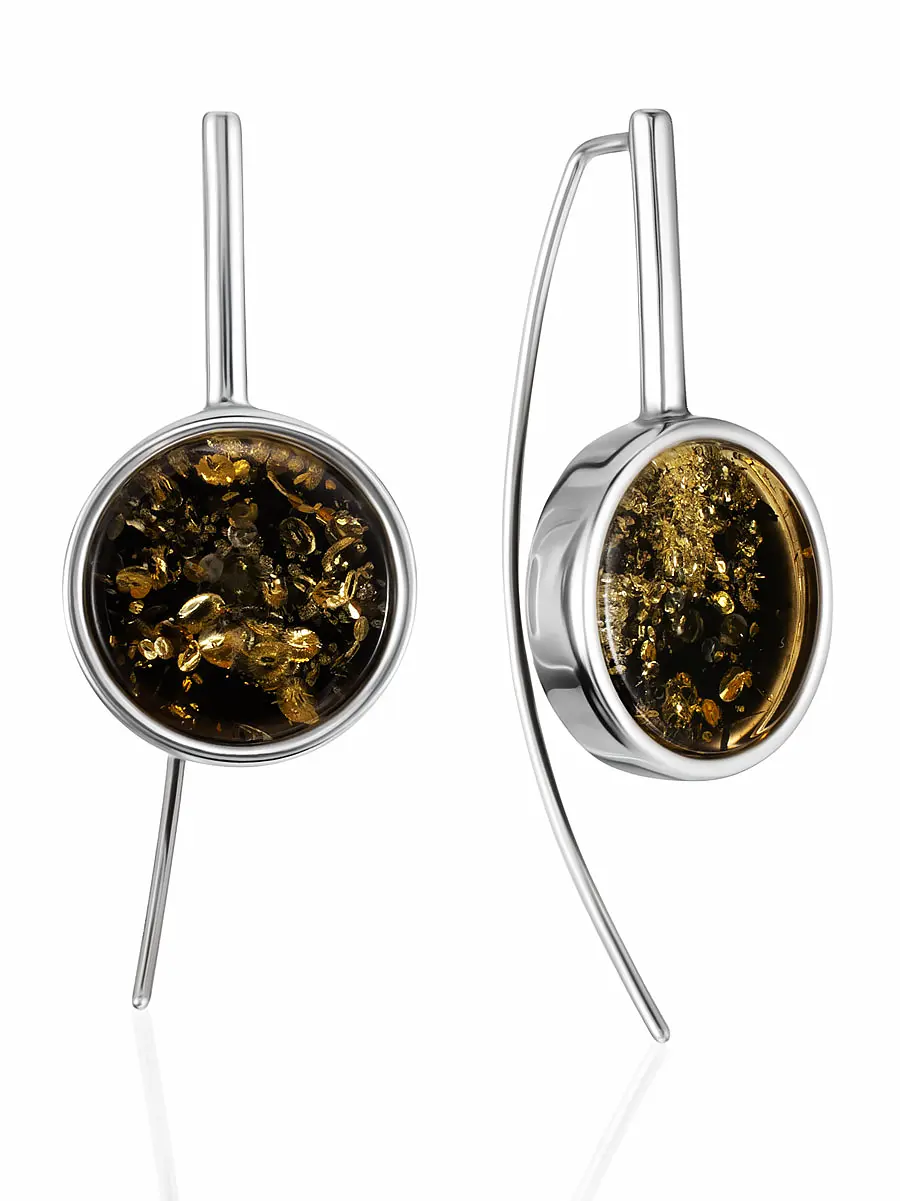 картинка Яркие серьги-крючки с искрящимся зелёным янтарём Palazzo в онлайн магазине