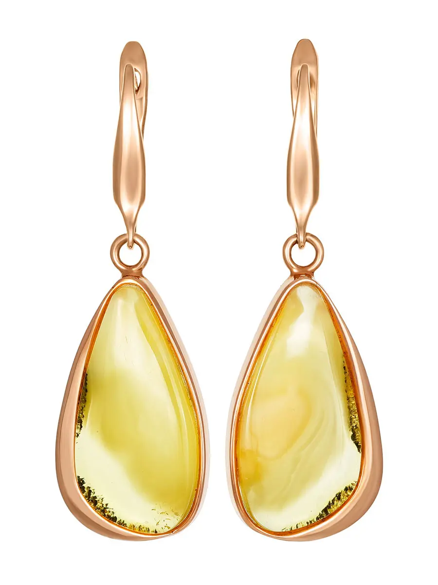 картинка Яркие серьги «Лагуна» из золочёного серебра и текстурного янтаря лимонного цвета в онлайн магазине