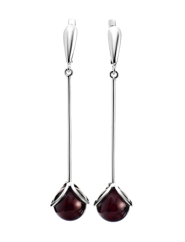 картинка Оригинальные серьги из серебра с тёмно-вишневым янтарем «Валенсия» в онлайн магазине