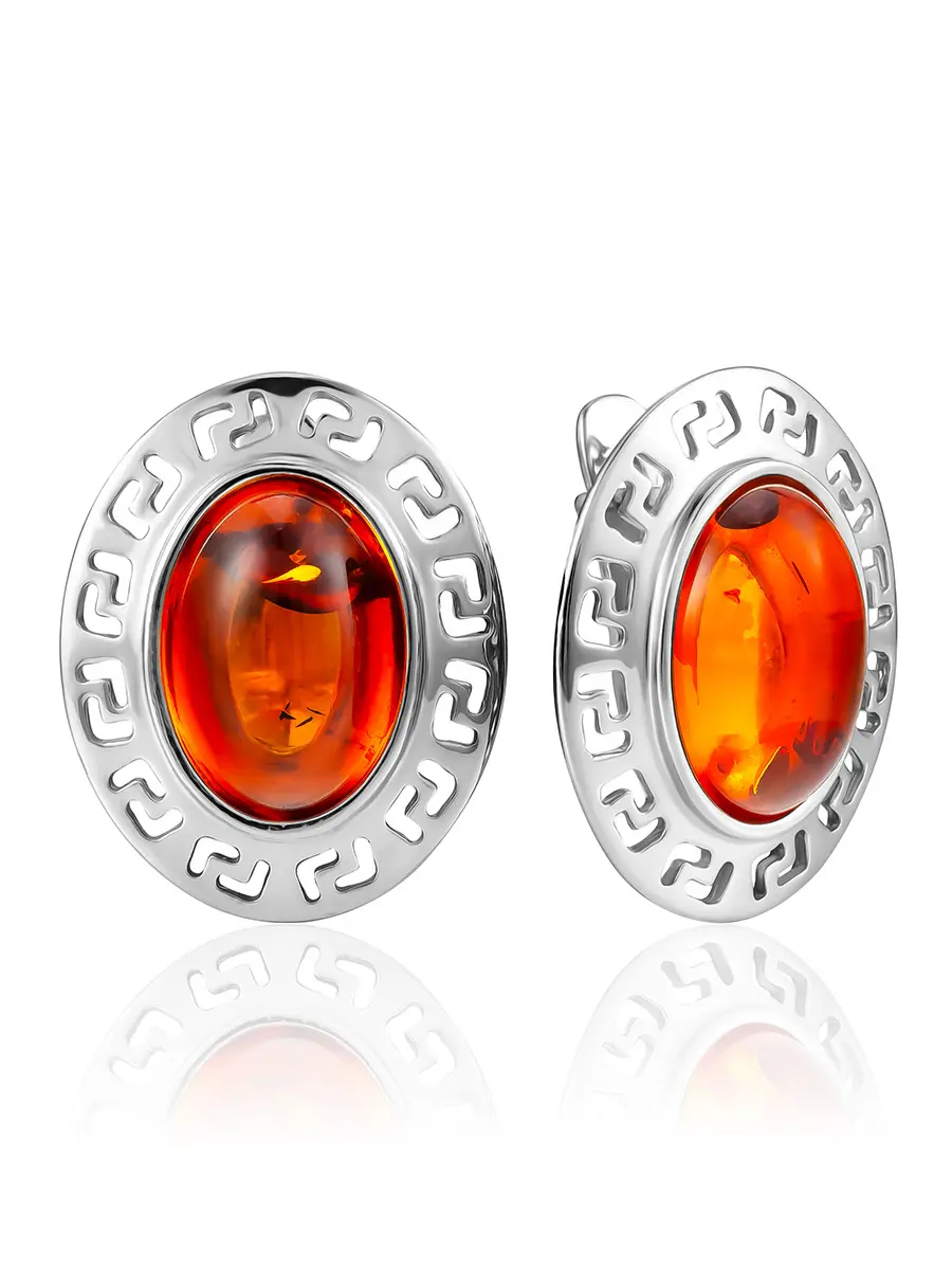 картинка Овальные серьги с яркими янтарными вставками «Эллада» в онлайн магазине