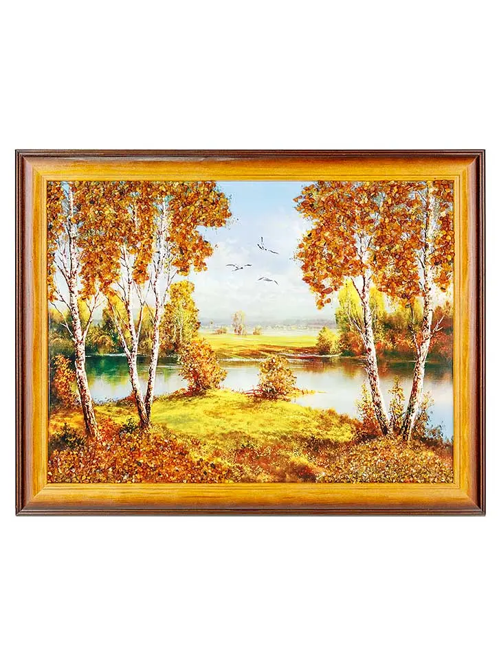 картинка Эффектная картина, украшенная натуральным янтарём «После грозы» 34 см (В) х 44 см (Ш) в онлайн магазине