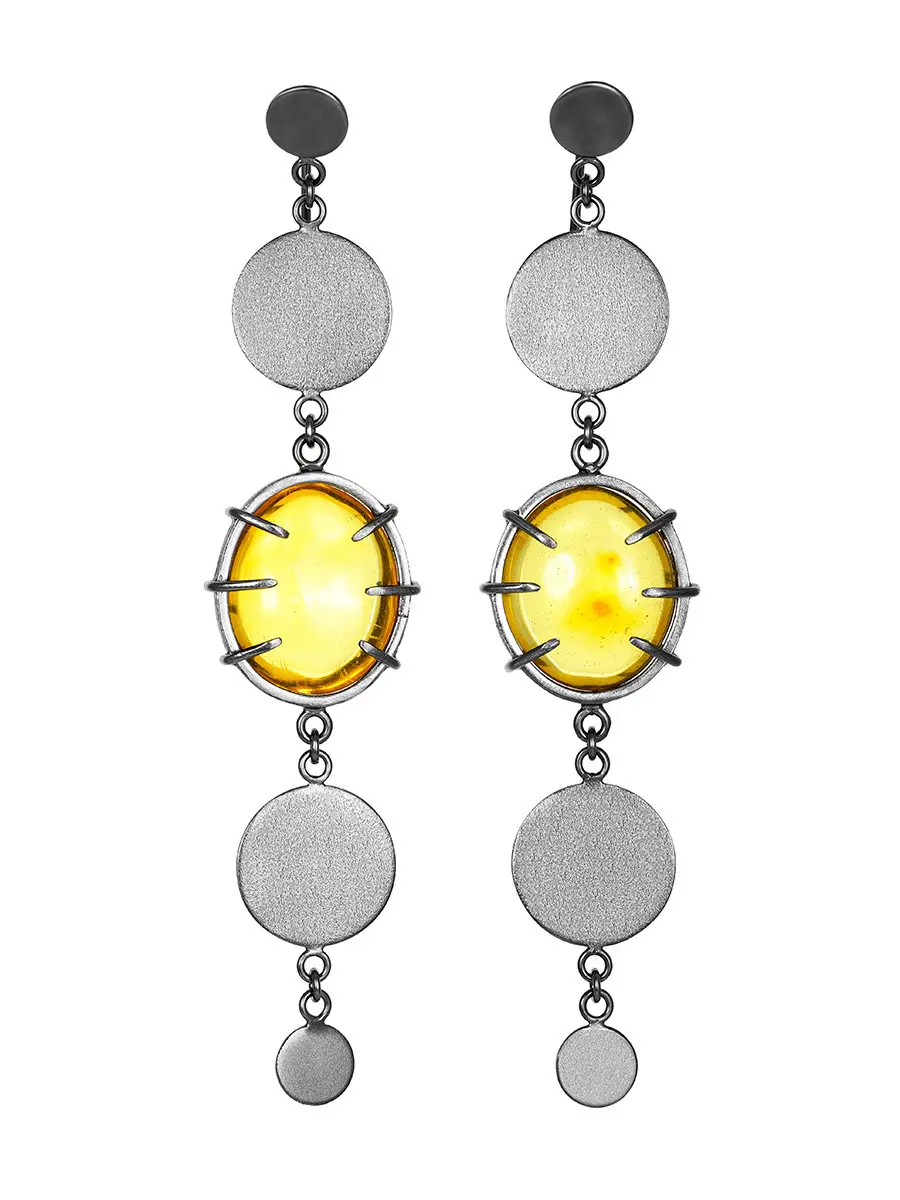 картинка Эффектные длинные серьги из серебра и янтаря лимонного цвета «Канкун» в онлайн магазине
