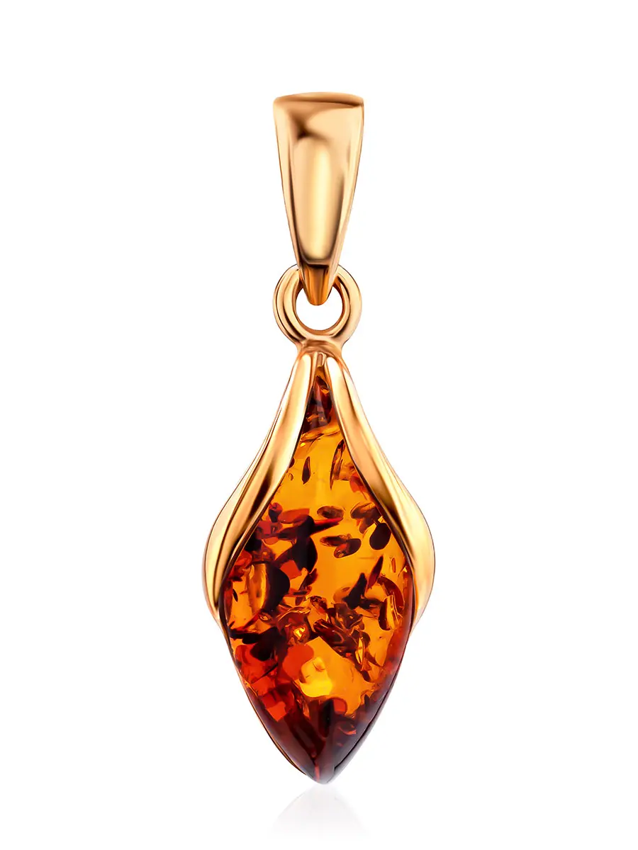 картинка Изящная подвеска из золота с натуральным коньячным янтарём «Подснежник» в онлайн магазине