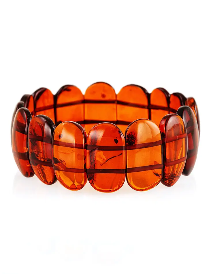 картинка Плоский браслет из натурального янтаря вишнёвого цвета в онлайн магазине