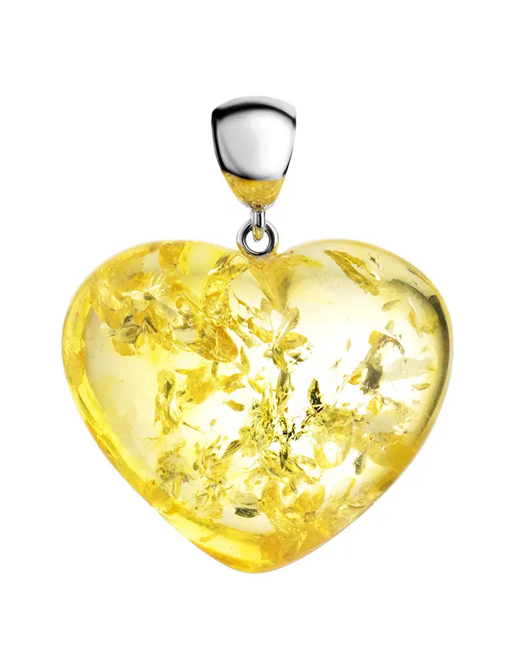 картинка Яркое янтарное сердце из искрящегося лимонного янтаря в онлайн магазине