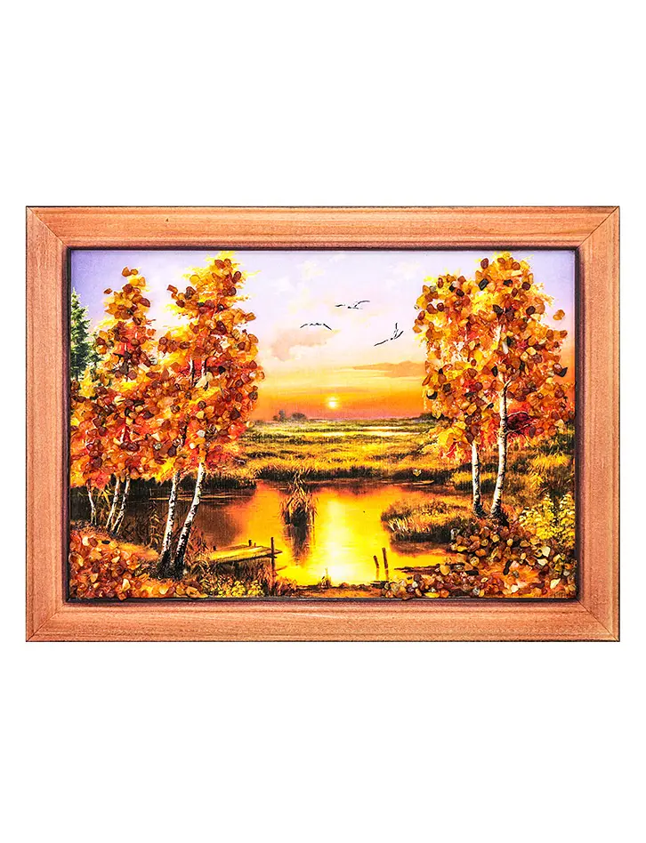 картинка «Золотой закат». Яркая картинка, украшенная натуральным янтарём 17 (В) х 24 (Ш) в онлайн магазине