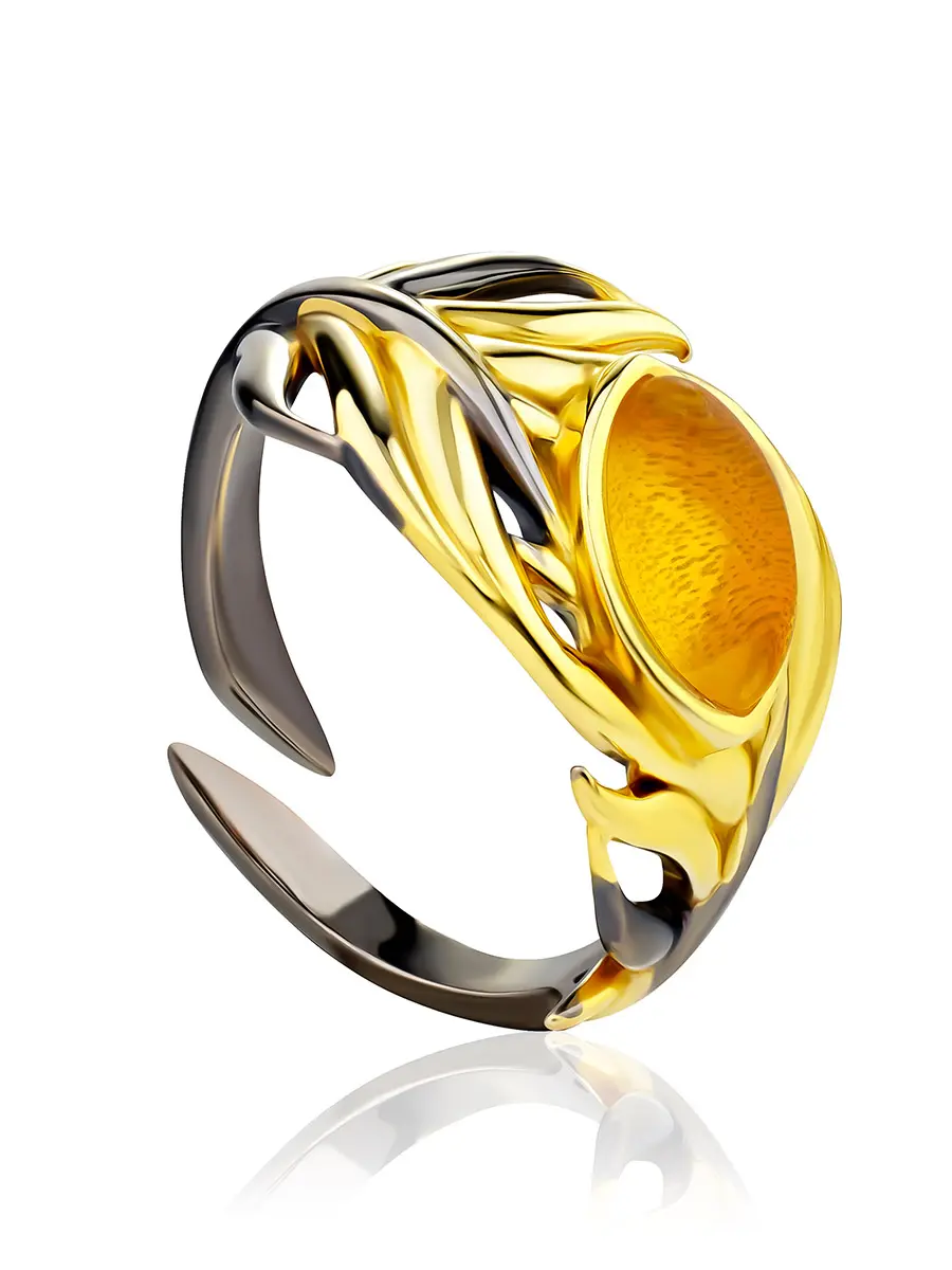 картинка Изящное кольцо с натуральным лимонным янтарём «Пёрышко» в онлайн магазине