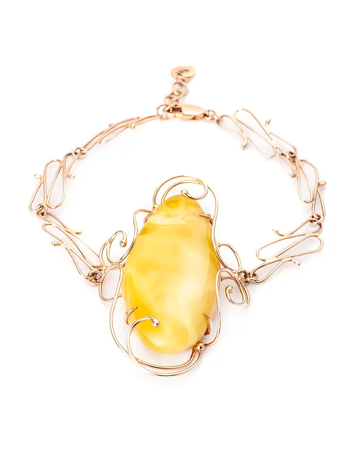 картинка Изысканный золотой браслет с крупным цельным янтарём «Версаль» в онлайн магазине