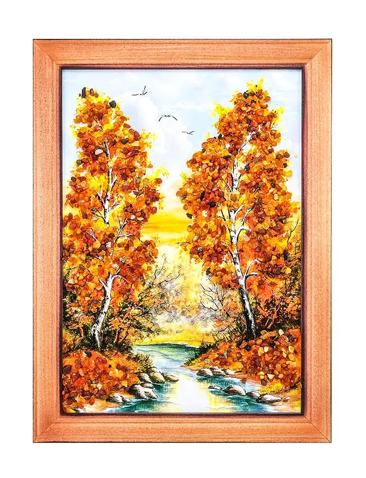 картинка Тёплый осенний пейзаж, украшенный янтарём «Ручей» 24 см (В) х 17 см (Ш) в онлайн магазине