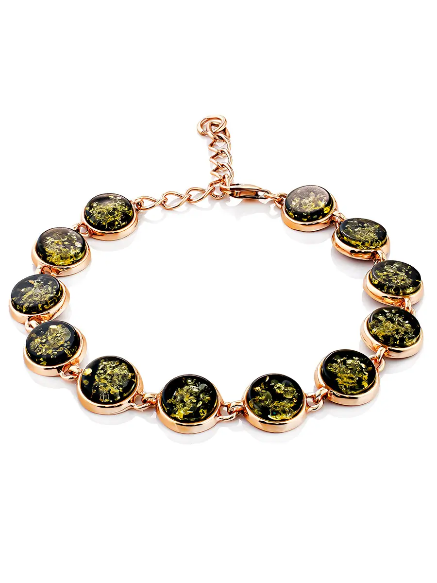 картинка Стильный браслет из натурального янтаря зелёного цвета «Фурор» в онлайн магазине