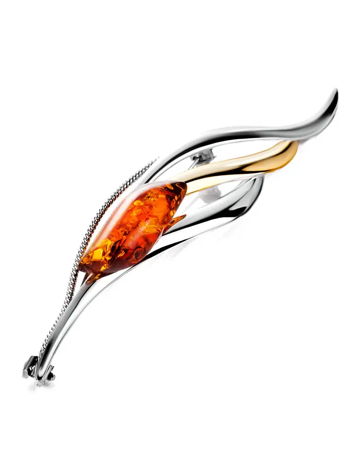 картинка Лёгкая изящная брошь, украшенная искрящимся янтарём Beoluna в онлайн магазине