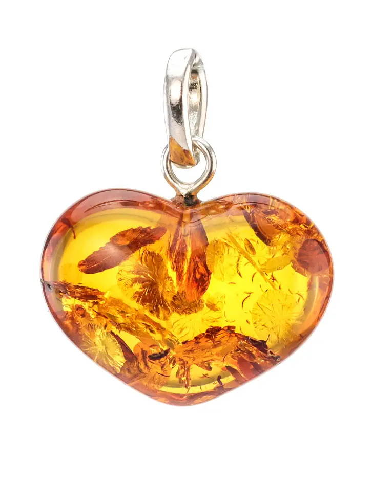 картинка Искрящийся кулон в форме сердца из натурального янтаря насыщенного коньячного цвета в онлайн магазине