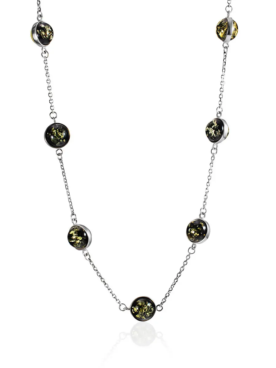 картинка Изысканное ожерелье с янтарём зелёного цвета «Сорбонна» в онлайн магазине