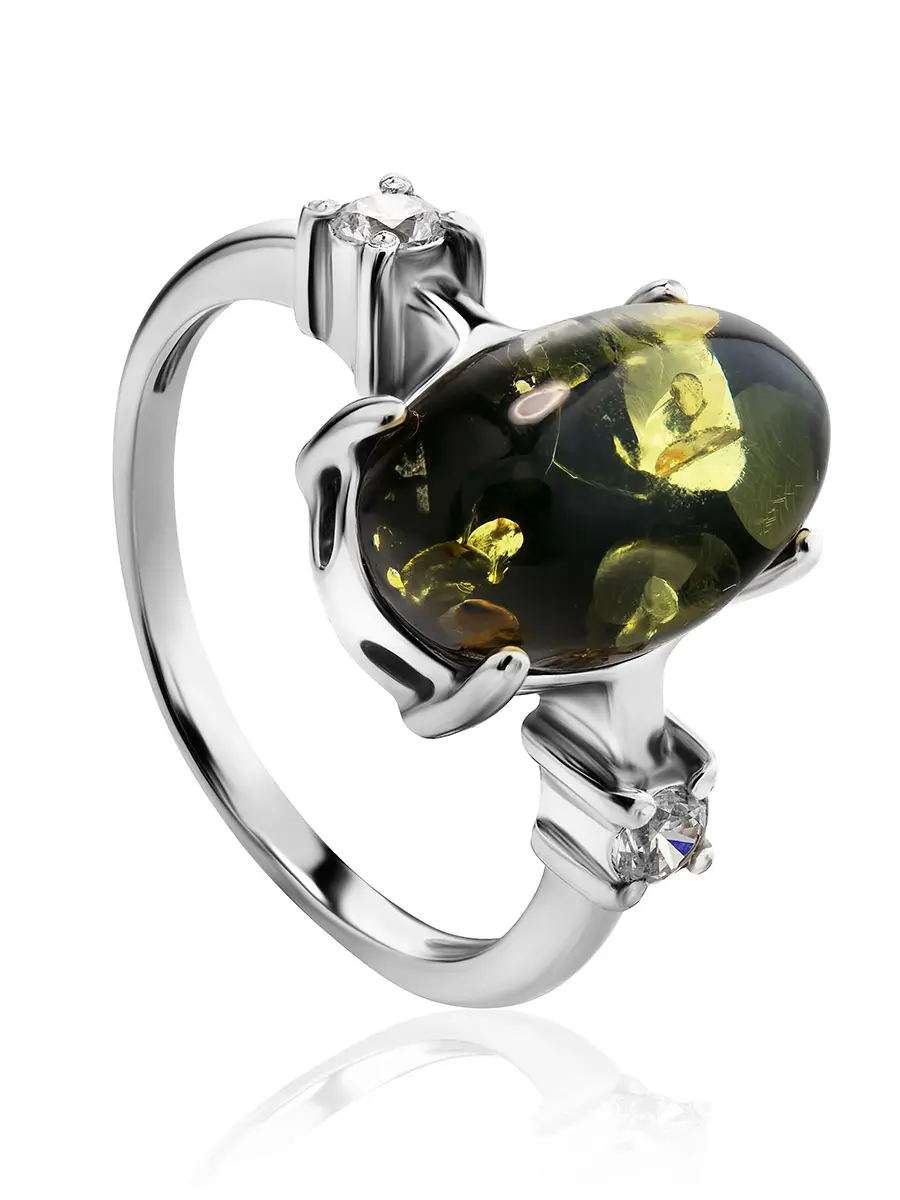 картинка Нежное кольцо «Ностальгия» из серебра с натуральным янтарём и цирконитами в онлайн магазине
