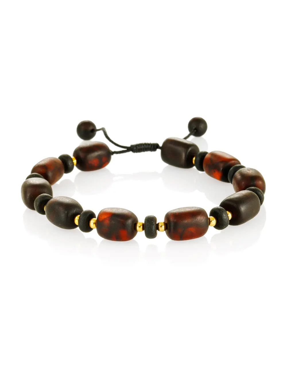 картинка Браслет из натурального янтаря «Тёмно-вишнёвый сатиновый бочонок» в онлайн магазине