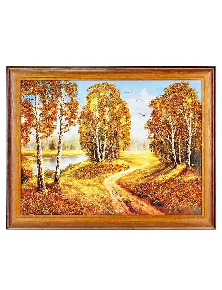 картинка Красивый солнечный пейзаж с россыпью натурального балтийского янтаря «Тропинка» 34 см (В) х 44 см (Ш) в онлайн магазине