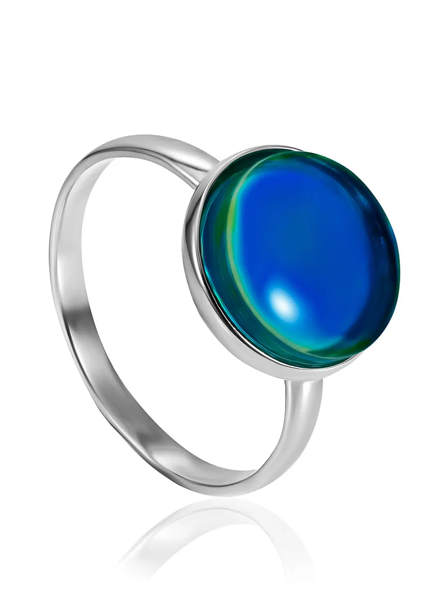 картинка Стильное эффектное кольцо «Фурор» с янтарём синего цвета в онлайн магазине