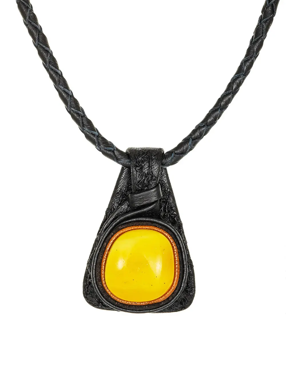 картинка Колье из кожи «Амазонка» с медовым янтарём  в онлайн магазине