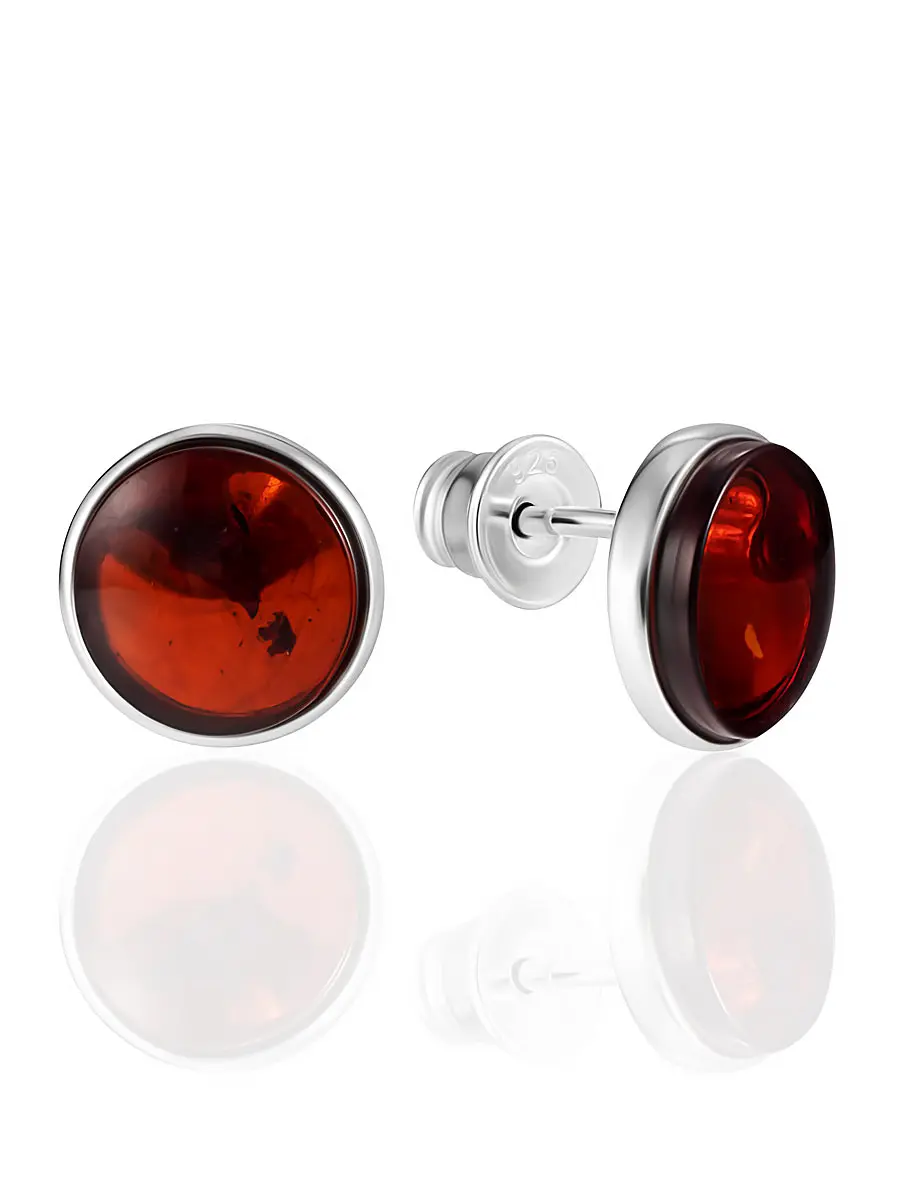 картинка Утончённые серебряные серьги-гвоздики с натуральным янтарём «Фурор» в онлайн магазине