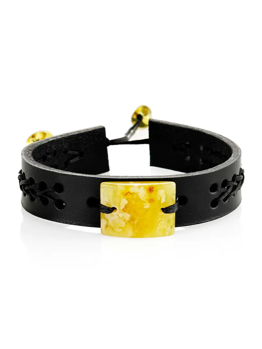 картинка Стильный кожаный браслет с натуральным янтарём «Копакабана» в онлайн магазине
