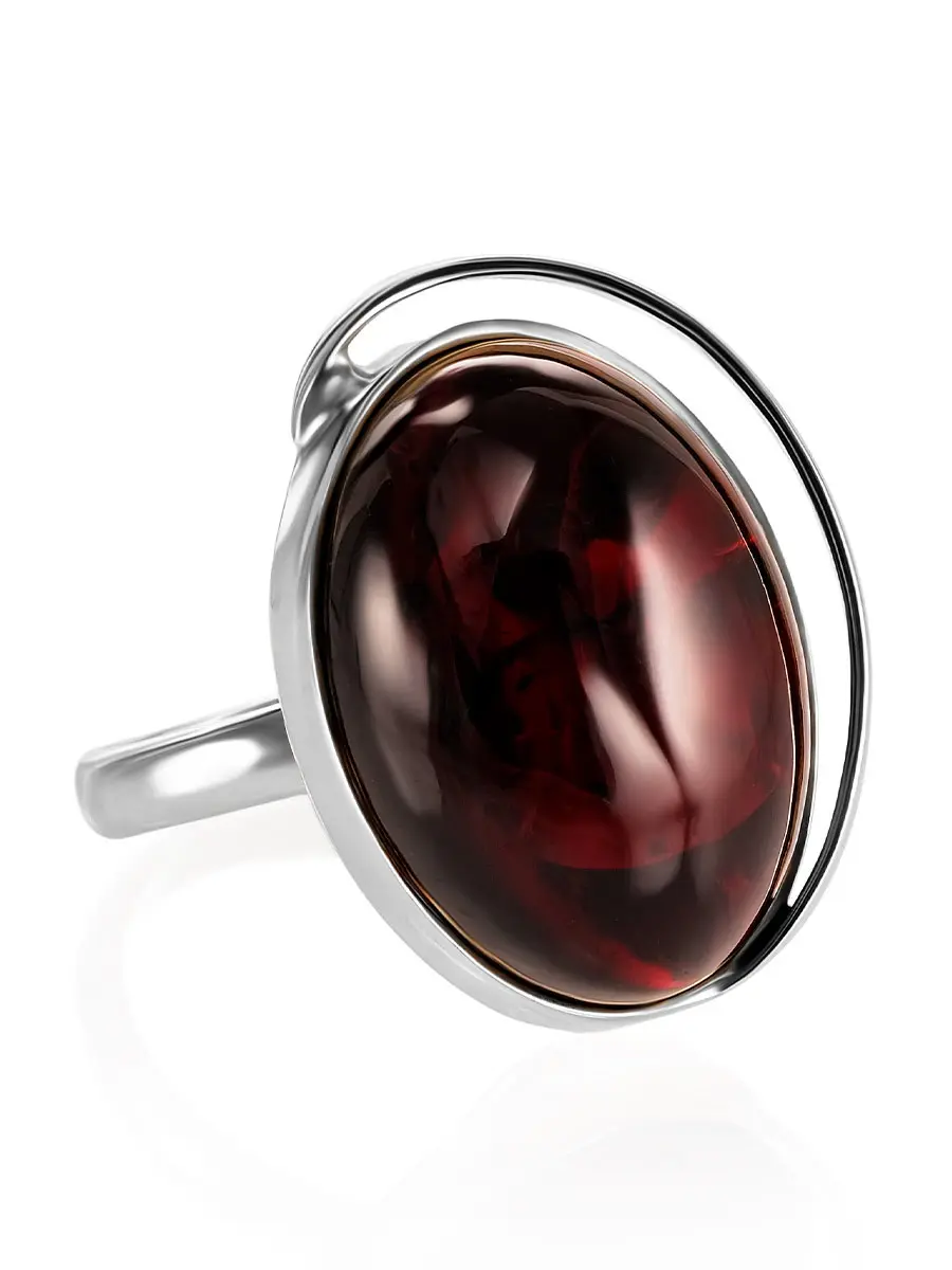 картинка Яркое серебряное кольцо с натуральным вишнёвым янтарём «Лагуна» в онлайн магазине
