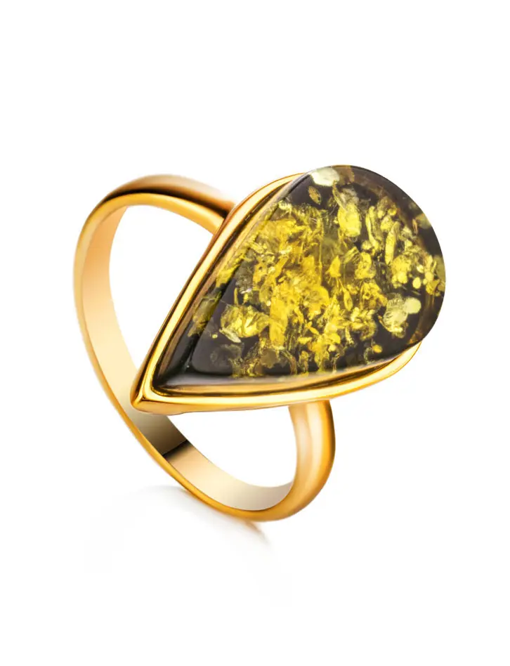 картинка Красивое кольцо «Импульс» из цельного зелёного янтаря в онлайн магазине