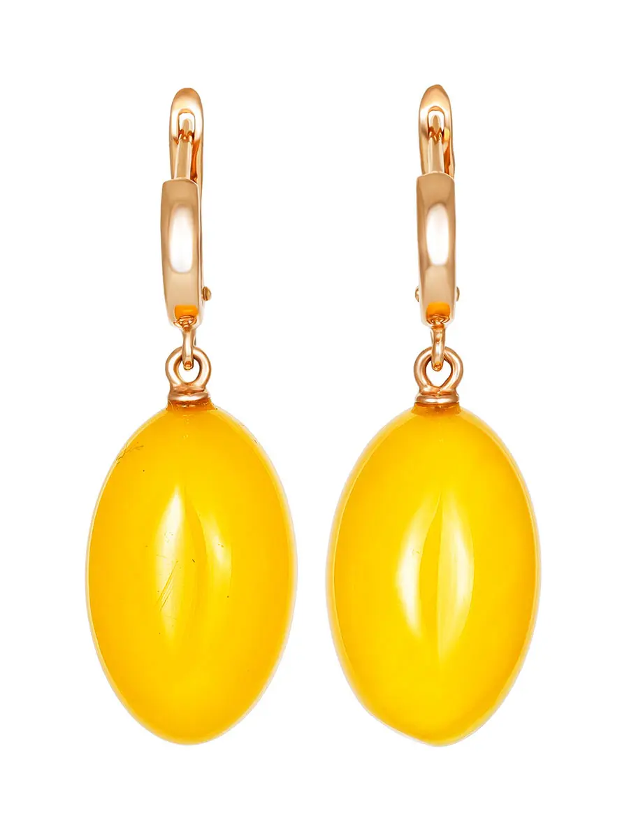 картинка Яркие серьги из золота и натурального янтаря медового цвета в онлайн магазине
