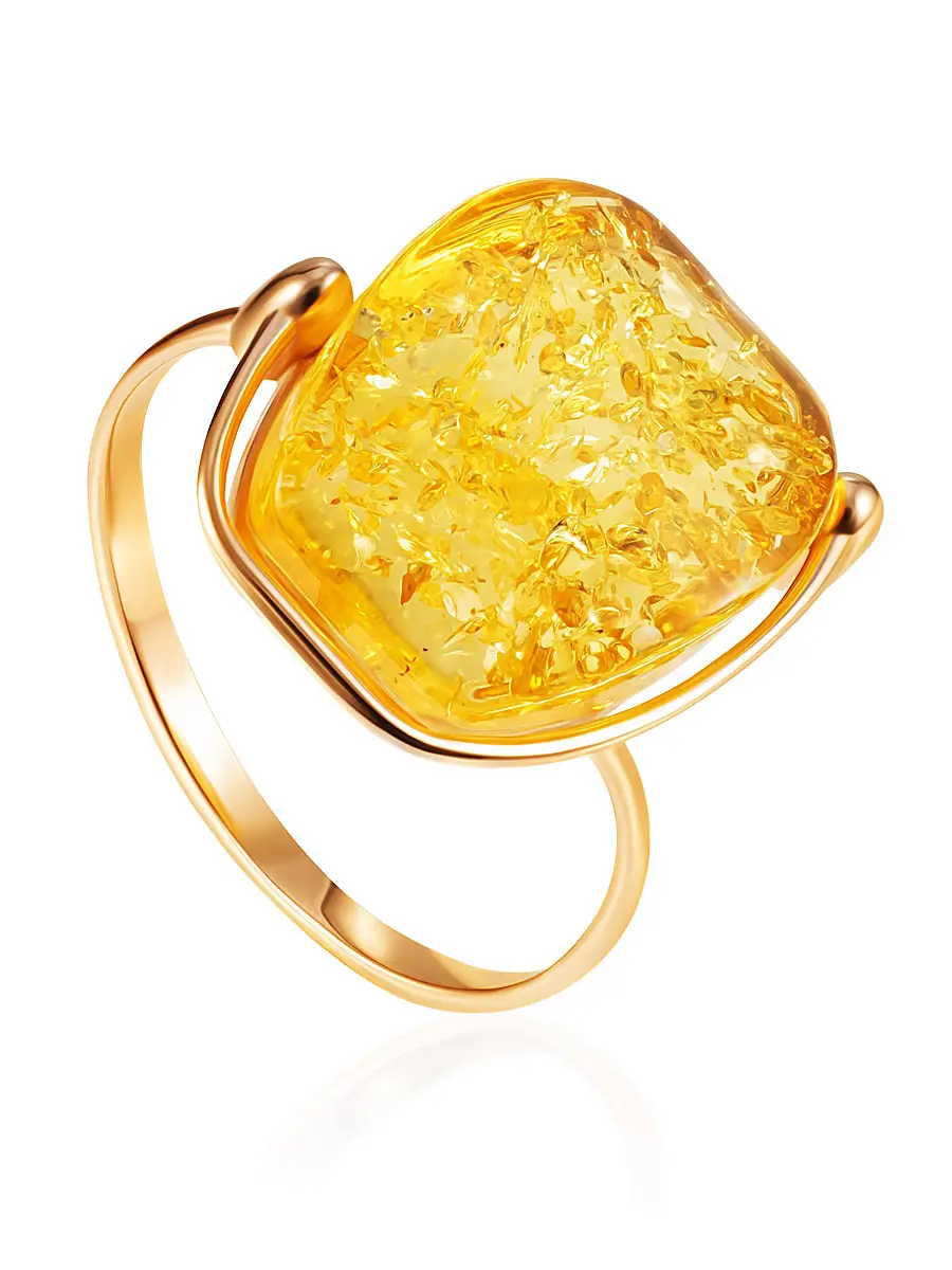 картинка Яркое кольцо «Фиджи» с вставкой из искрящегося лимонного янтаря в онлайн магазине