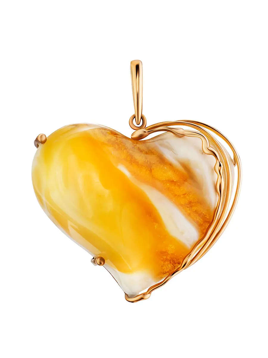картинка Уникальная подвеска в виде сердца из натурального янтаря в золоте в онлайн магазине