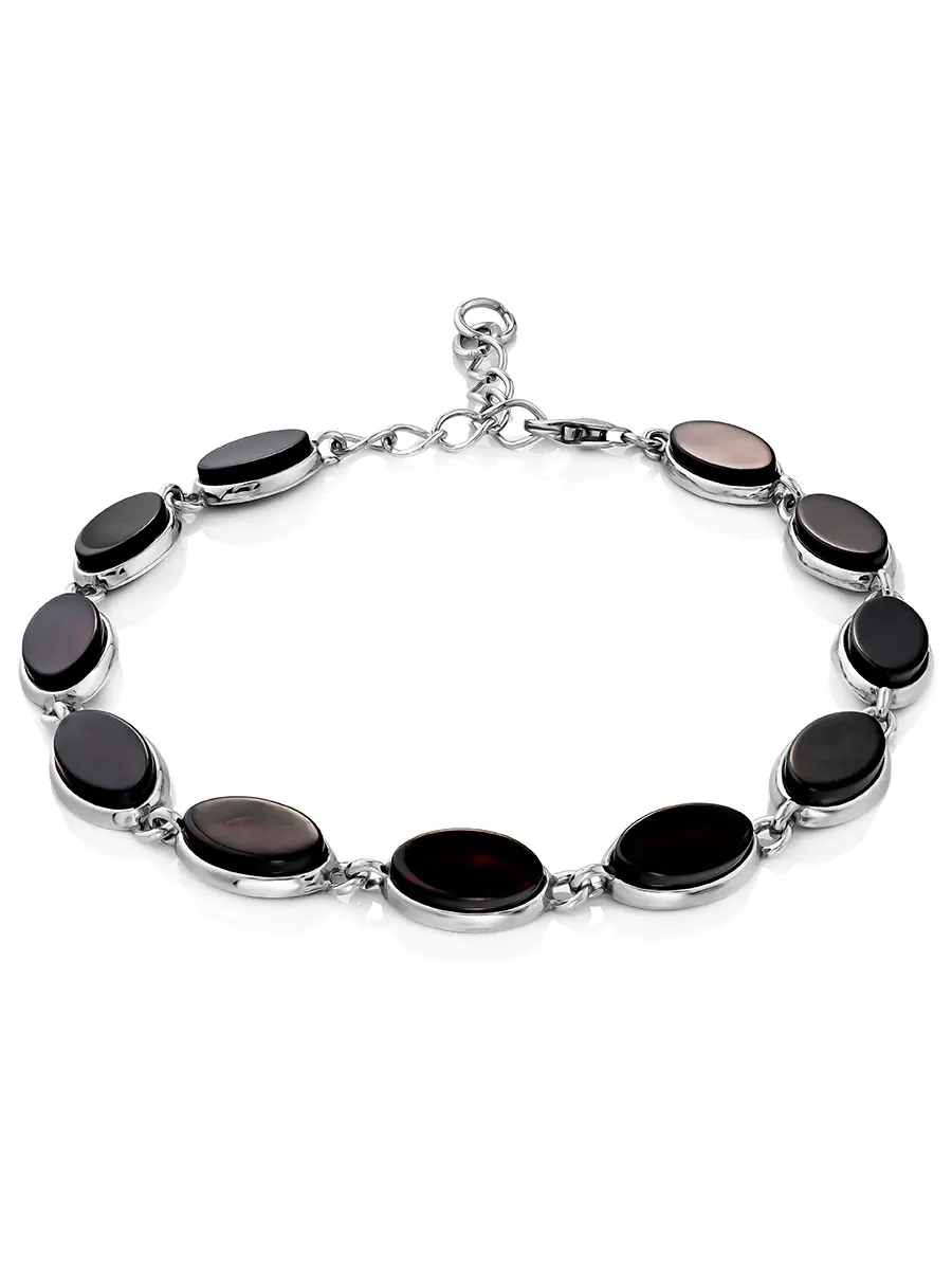 картинка Изысканный браслет «Бенефис» из серебра и натурального янтаря тёмно-вишнёвого цвета в онлайн магазине