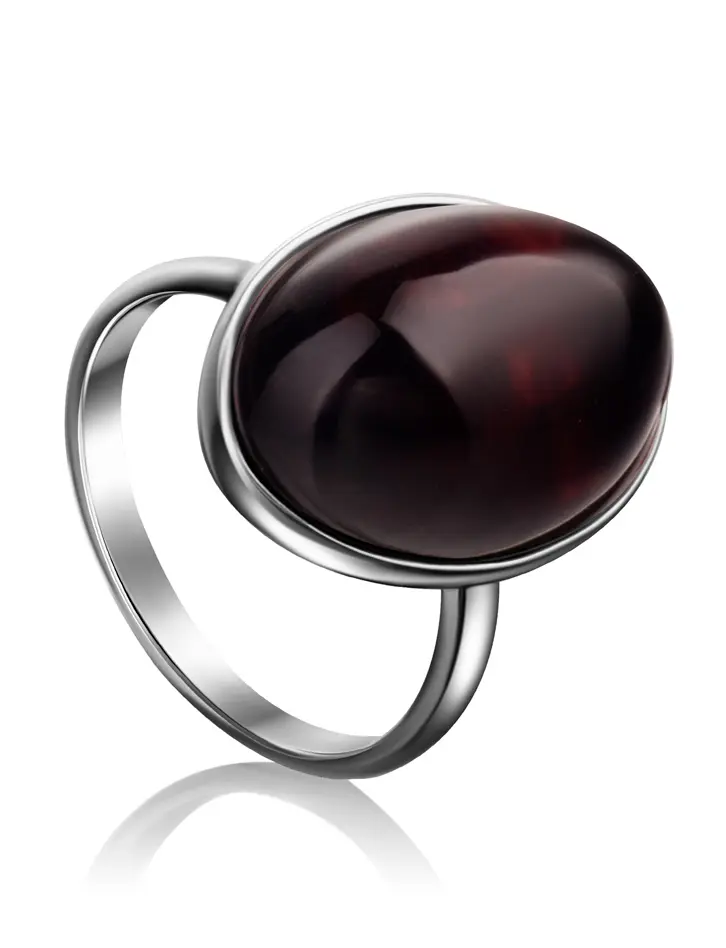 картинка Стильное кольцо «Годжи» из серебра и тёмно-вишнёвого янтаря в онлайн магазине